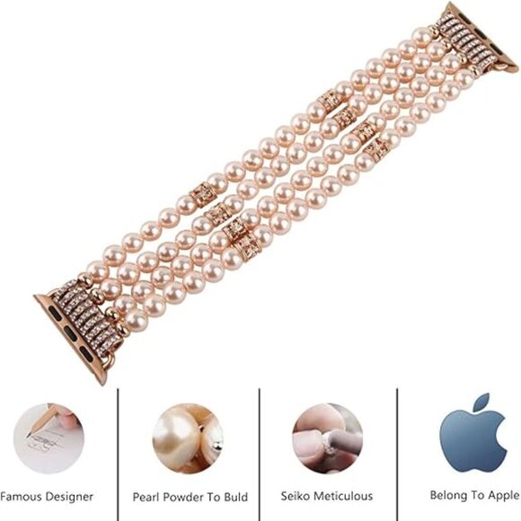 Beaded Pearl Bracelet Watch Band For Apple iWatch Series 9/8/7/6/5/4/3/2/1 - Picture 4 of 10